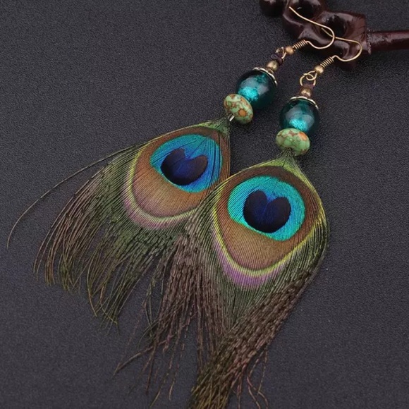 New! Bohemian Peacock Tassel Earrings - Picture 3 of 10